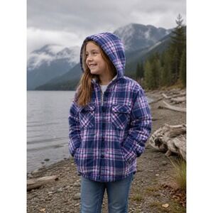 Boston Traders Girls Plaid Sherpa‎ Lined Hooded Flannel Shirt Size L 14/16